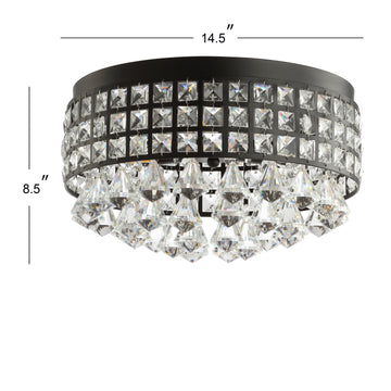 Meredith 14.5" Crystal Drops/Metal LED Flush Mount - JONATHAN Y